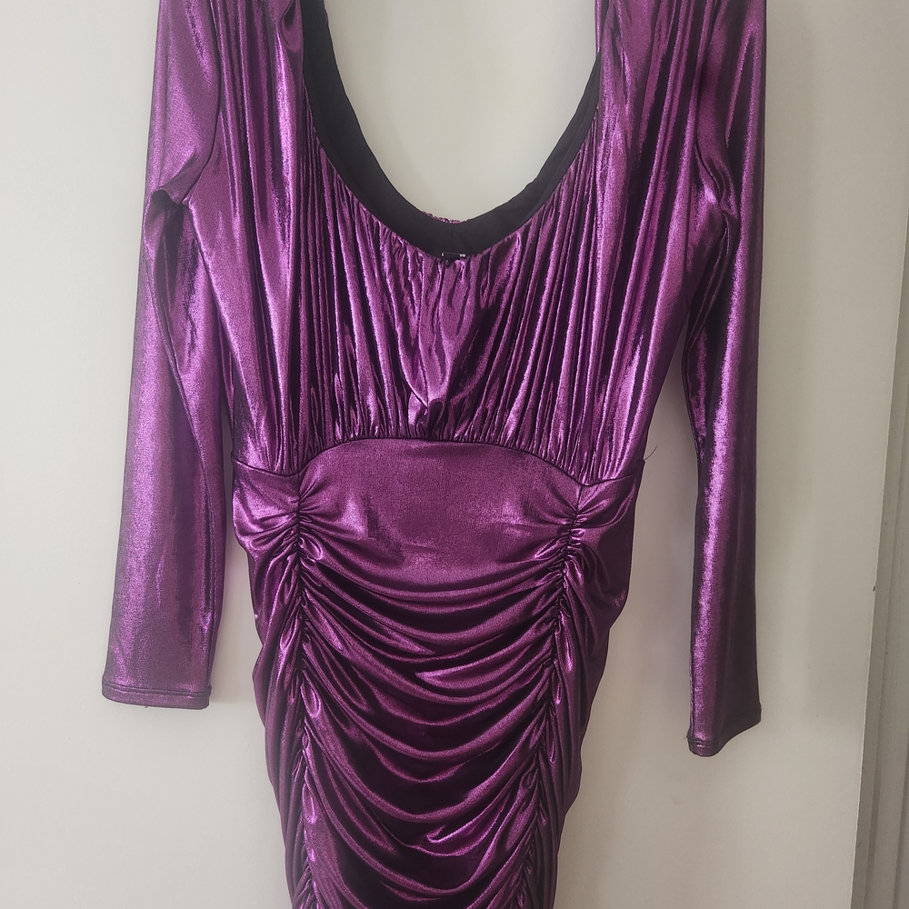 Express Shimmering Purple Long Sleeve Dress